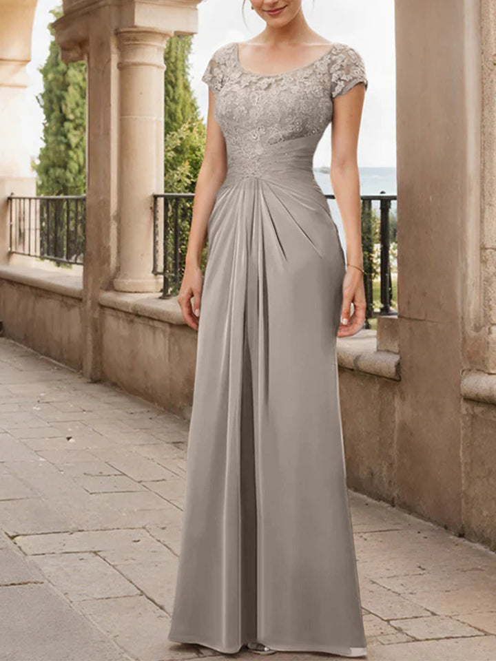 Robe de Mère de la Mariée en Mousseline de Soie, Longueur Au Sol, Fourreau/Colonne, avec Volants en Dentelle