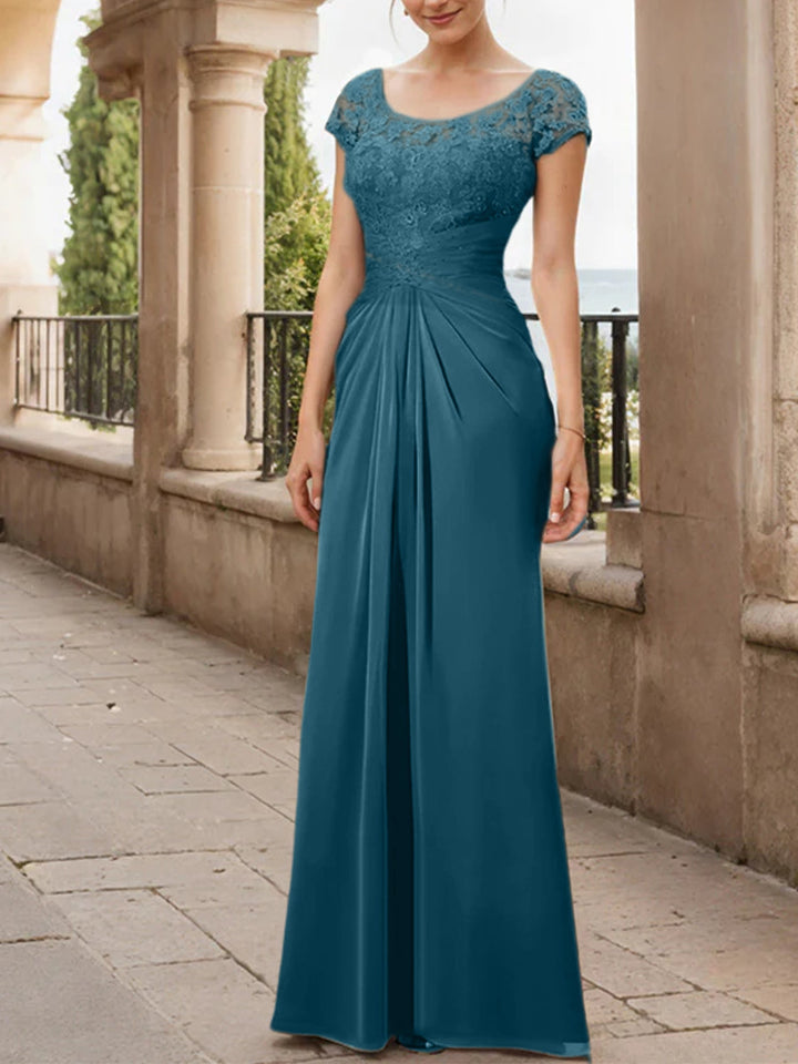 Robe de Mère de la Mariée en Mousseline de Soie, Longueur Au Sol, Fourreau/Colonne, avec Volants en Dentelle
