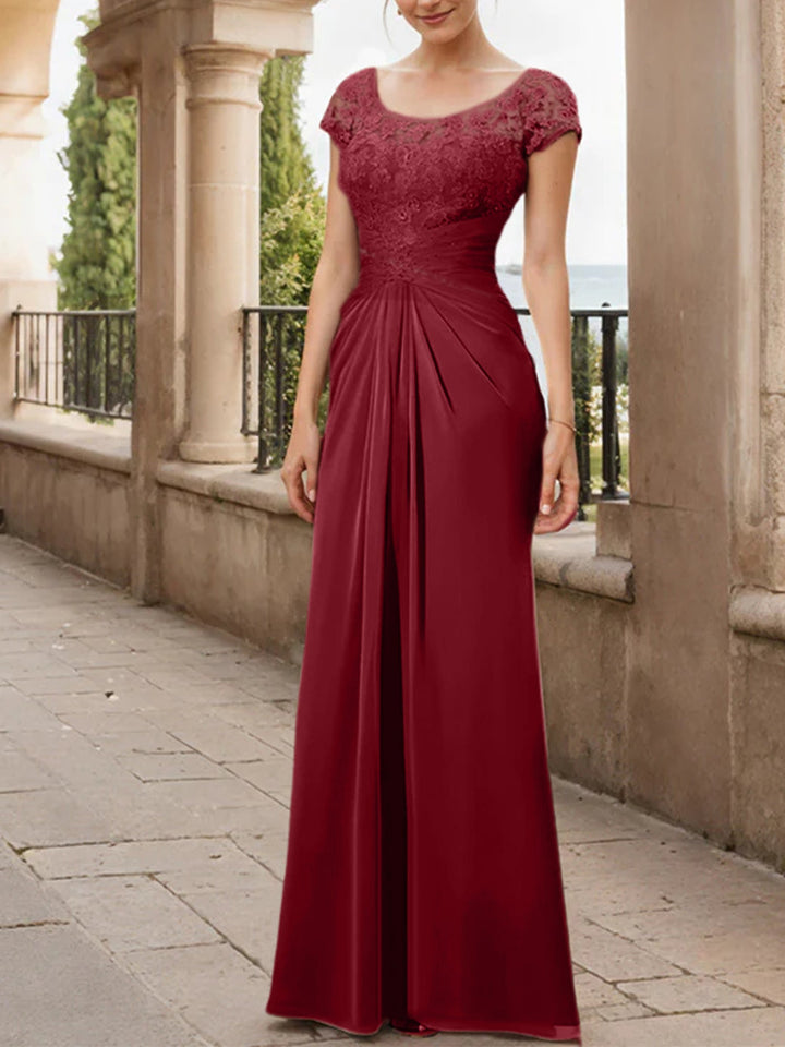 Robe de Mère de la Mariée en Mousseline de Soie, Longueur Au Sol, Fourreau/Colonne, avec Volants en Dentelle
