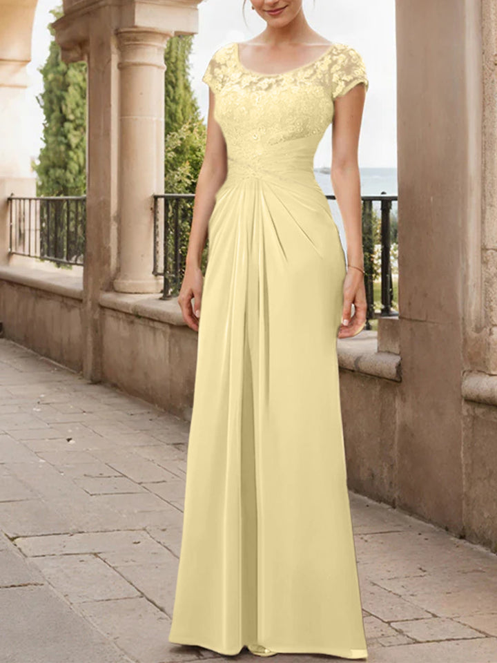Robe de Mère de la Mariée en Mousseline de Soie, Longueur Au Sol, Fourreau/Colonne, avec Volants en Dentelle