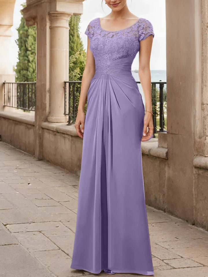 Robe de Mère de la Mariée en Mousseline de Soie, Longueur Au Sol, Fourreau/Colonne, avec Volants en Dentelle
