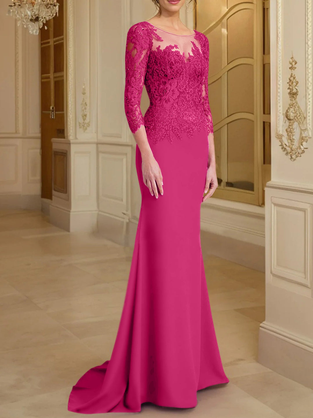 Robes de Mère de la Mariée à Manches Longues en Forme de Trompette/Sirène avec Dentelle
