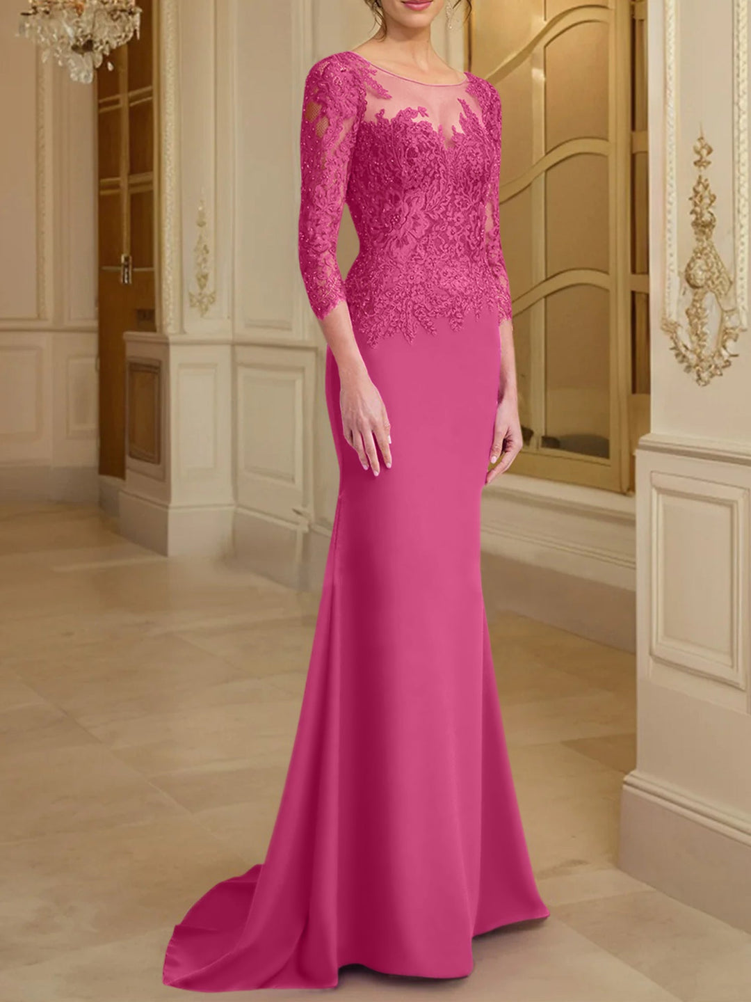 Robes de Mère de la Mariée à Manches Longues en Forme de Trompette/Sirène avec Dentelle