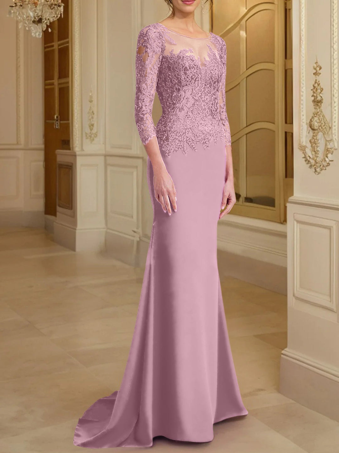 Robes de Mère de la Mariée à Manches Longues en Forme de Trompette/Sirène avec Dentelle