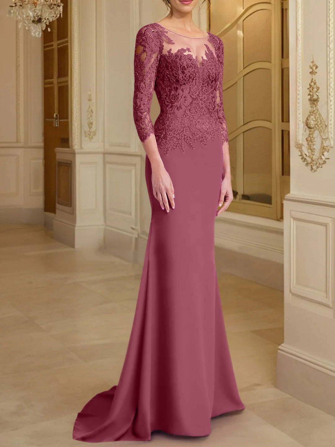 Robes de Mère de la Mariée à Manches Longues en Forme de Trompette/Sirène avec Dentelle