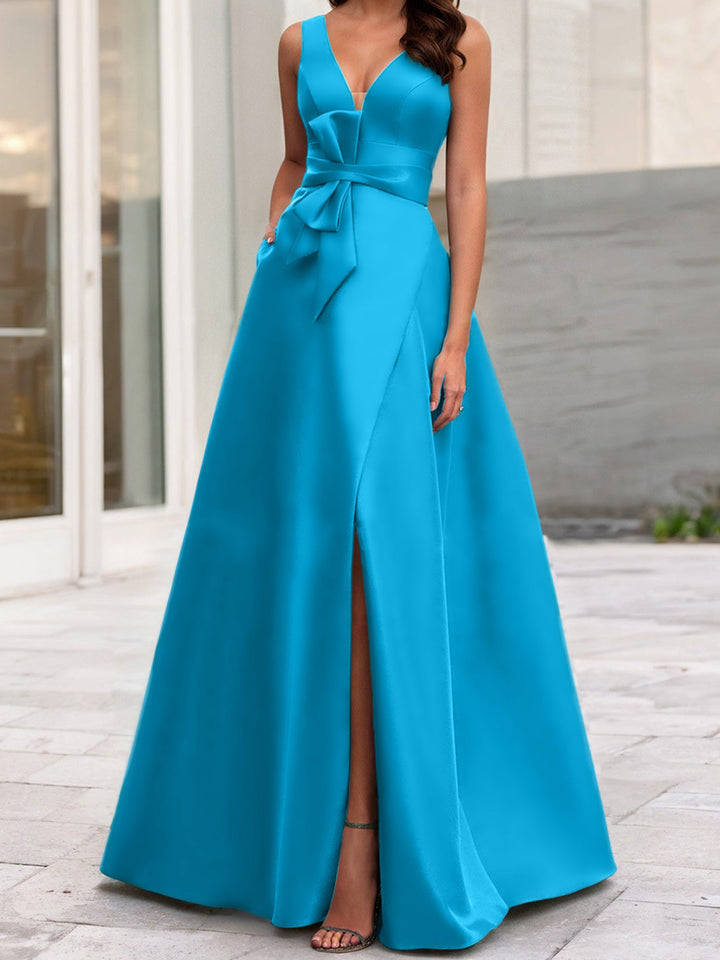Robe de Mère de la Mariée Coupe A-Line/Princess à Col en V Sans Manches avec Fente Sur le Côté