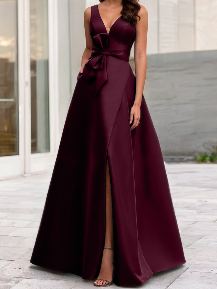 Robe de Mère de la Mariée Coupe A-Line/Princess à Col en V Sans Manches avec Fente Sur le Côté
