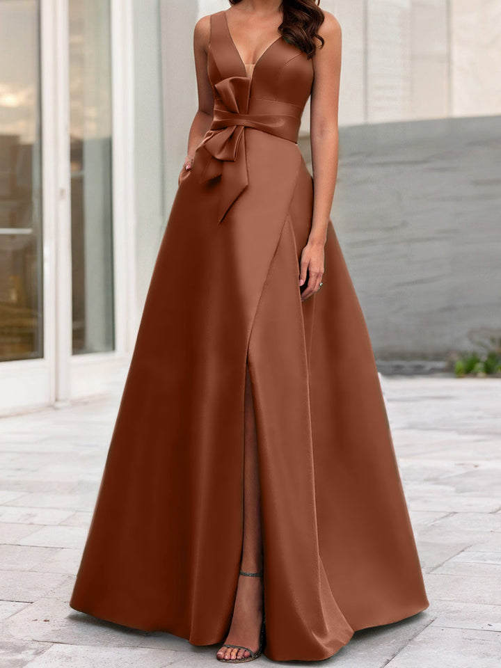 Robe de Mère de la Mariée Coupe A-Line/Princess à Col en V Sans Manches avec Fente Sur le Côté