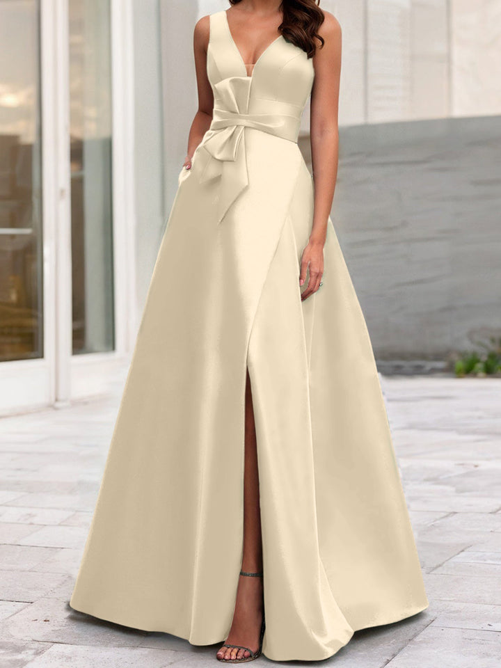 Robe de Mère de la Mariée Coupe A-Line/Princess à Col en V Sans Manches avec Fente Sur le Côté