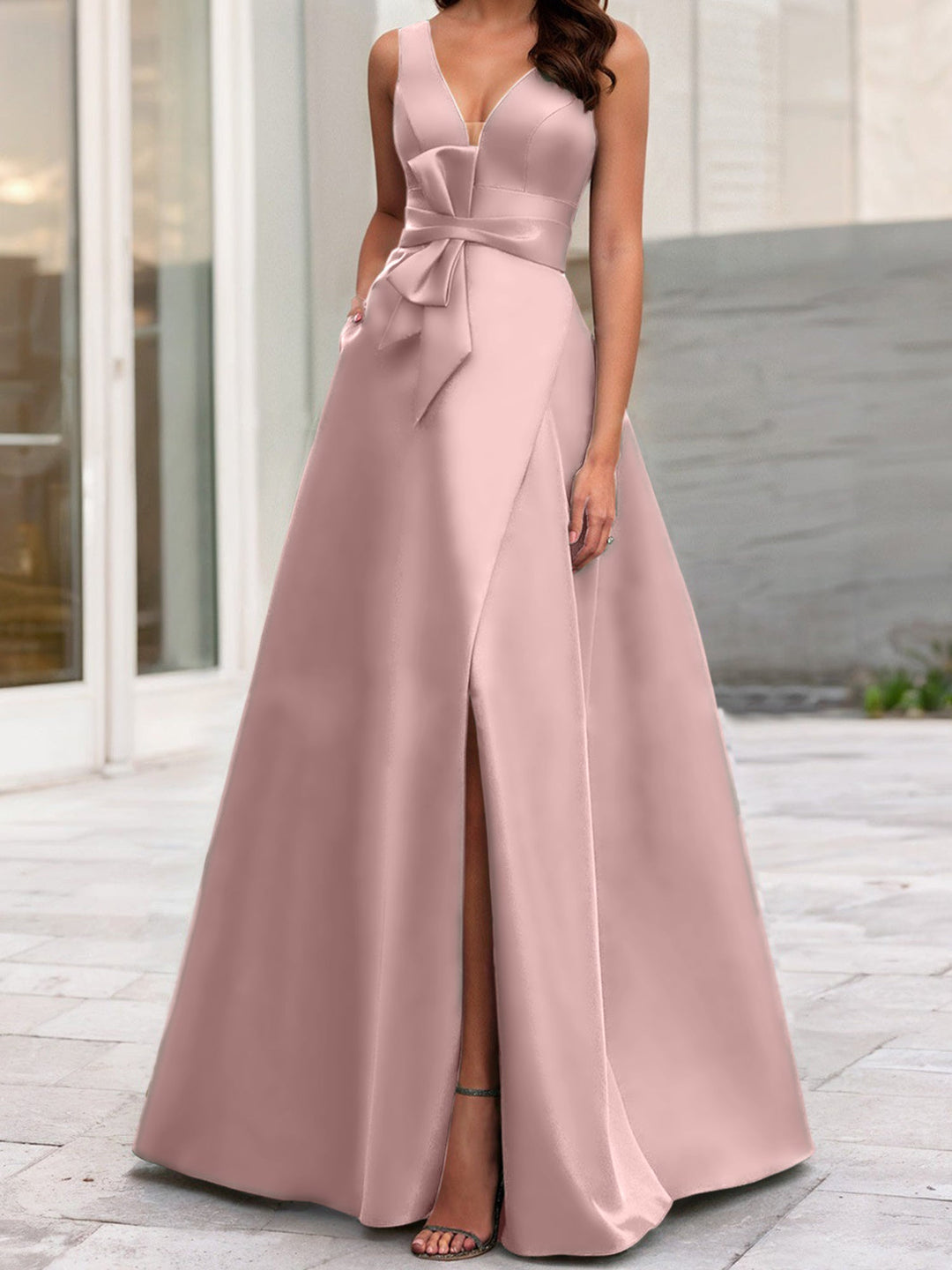 Robe de Mère de la Mariée Coupe A-Line/Princess à Col en V Sans Manches avec Fente Sur le Côté