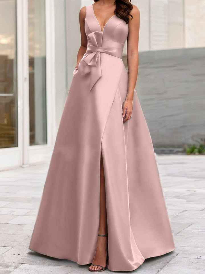Robe de Mère de la Mariée Coupe A-Line/Princess à Col en V Sans Manches avec Fente Sur le Côté
