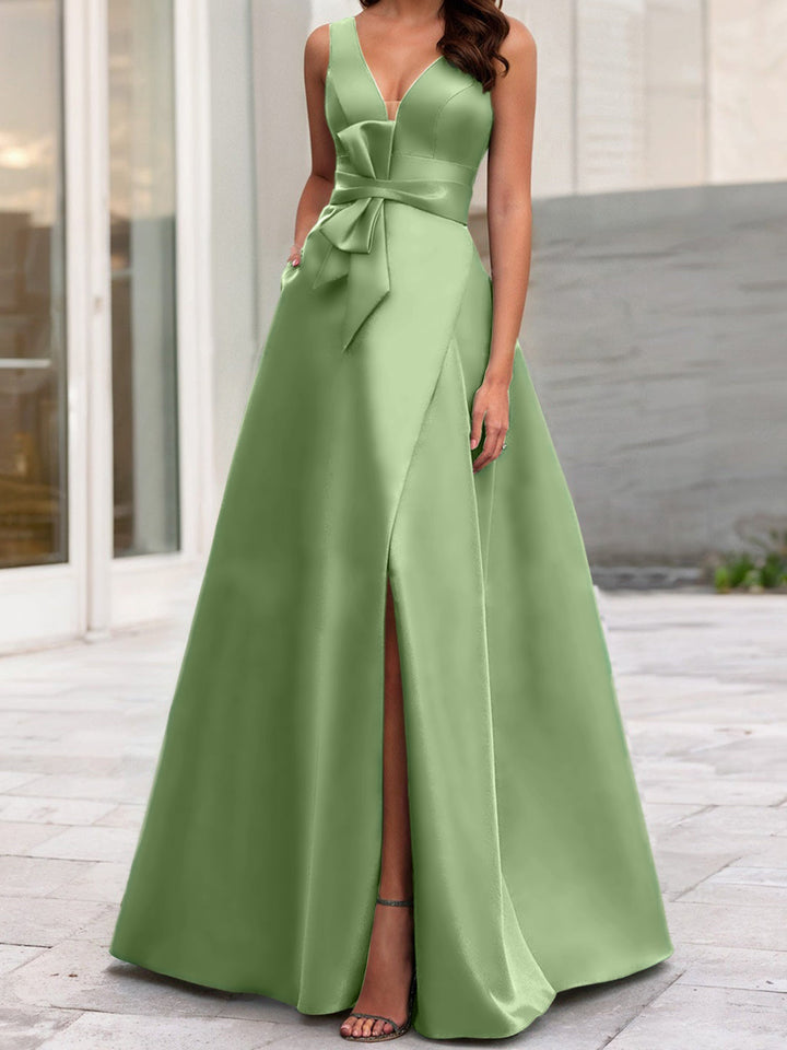 Robe de Mère de la Mariée Coupe A-Line/Princess à Col en V Sans Manches avec Fente Sur le Côté