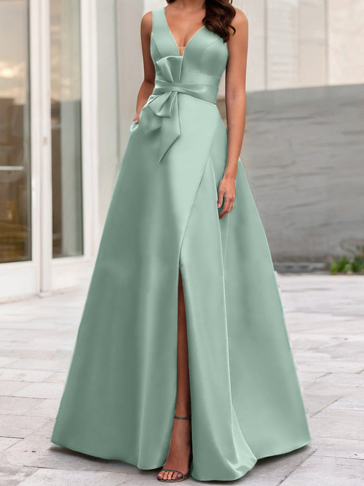 Robe de Mère de la Mariée Coupe A-Line/Princess à Col en V Sans Manches avec Fente Sur le Côté