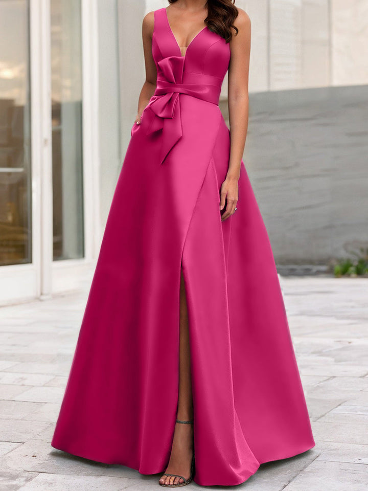Robe de Mère de la Mariée Coupe A-Line/Princess à Col en V Sans Manches avec Fente Sur le Côté