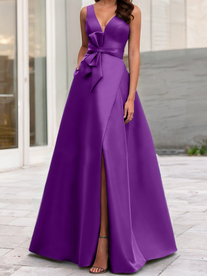 Robe de Mère de la Mariée Coupe A-Line/Princess à Col en V Sans Manches avec Fente Sur le Côté