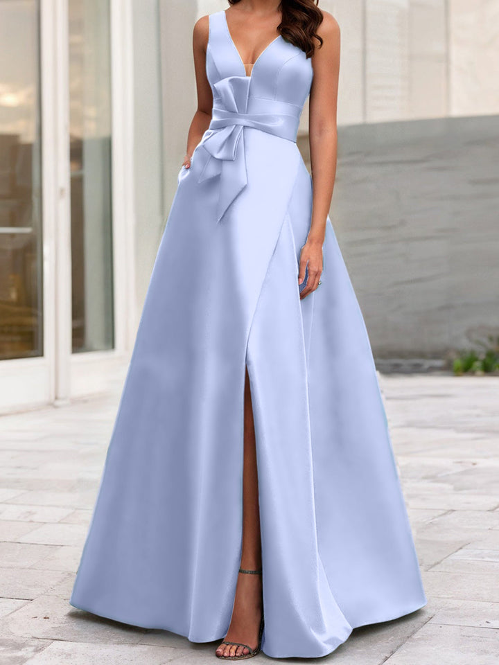 Robe de Mère de la Mariée Coupe A-Line/Princess à Col en V Sans Manches avec Fente Sur le Côté