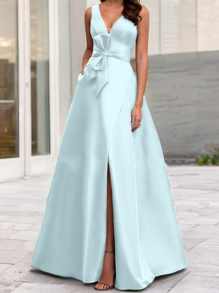 Robe de Mère de la Mariée Coupe A-Line/Princess à Col en V Sans Manches avec Fente Sur le Côté