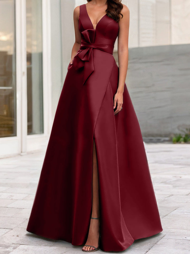 Robe de Mère de la Mariée Coupe A-Line/Princess à Col en V Sans Manches avec Fente Sur le Côté