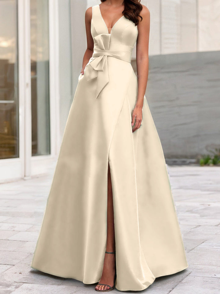 Robe de Mère de la Mariée Coupe A-Line/Princess à Col en V Sans Manches avec Fente Sur le Côté