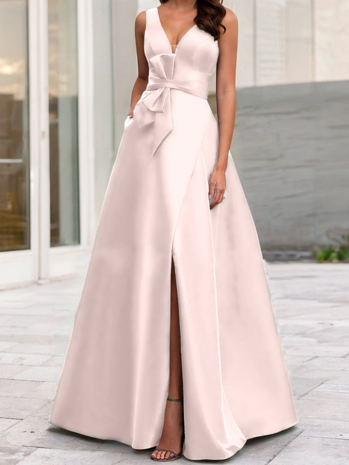 Robe de Mère de la Mariée Coupe A-Line/Princess à Col en V Sans Manches avec Fente Sur le Côté