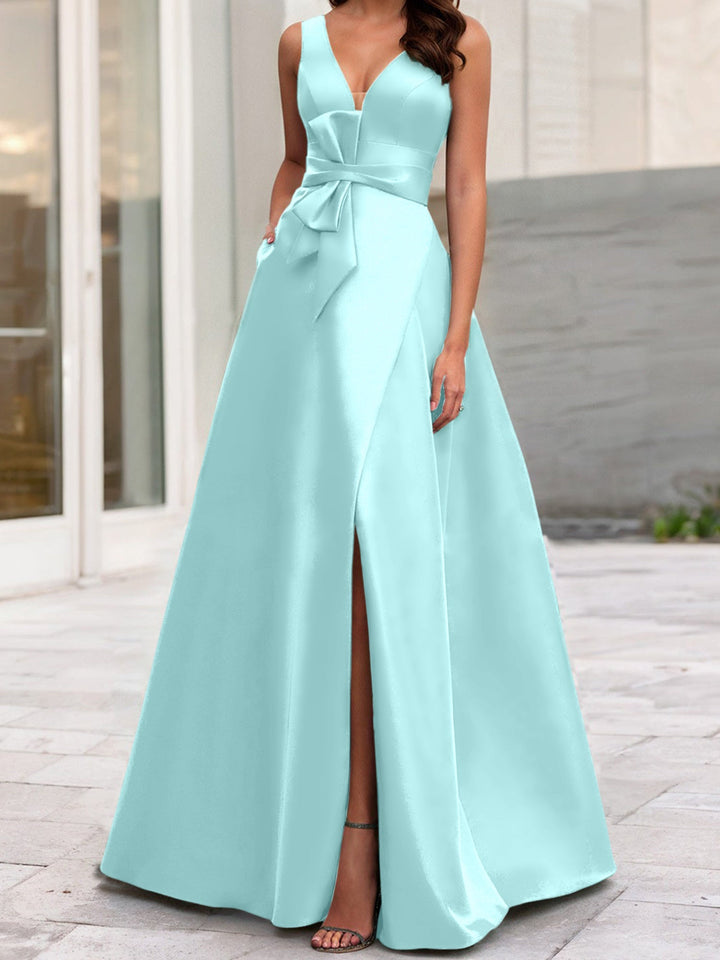 Robe de Mère de la Mariée Coupe A-Line/Princess à Col en V Sans Manches avec Fente Sur le Côté
