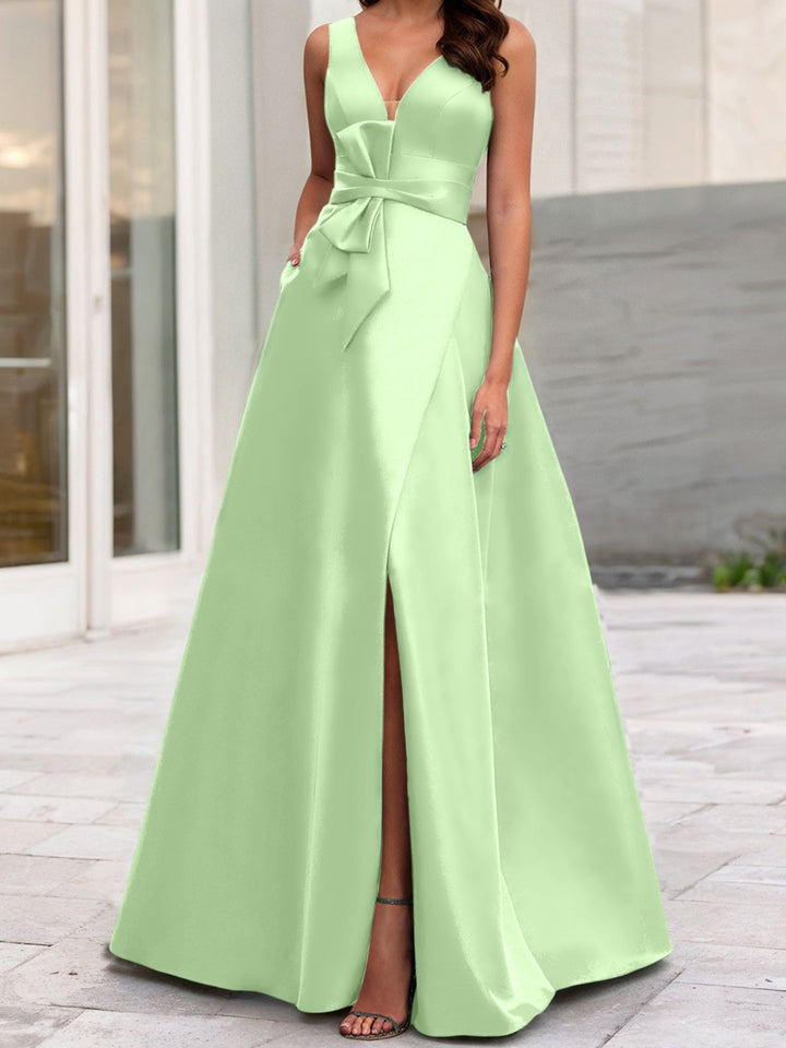 Robe de Mère de la Mariée Coupe A-Line/Princess à Col en V Sans Manches avec Fente Sur le Côté