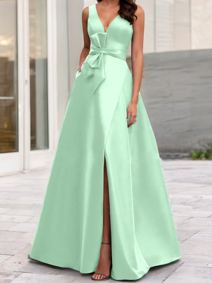 Robe de Mère de la Mariée Coupe A-Line/Princess à Col en V Sans Manches avec Fente Sur le Côté