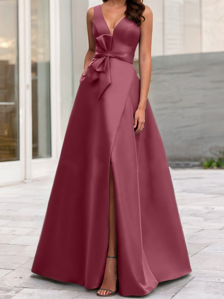 Robe de Mère de la Mariée Coupe A-Line/Princess à Col en V Sans Manches avec Fente Sur le Côté