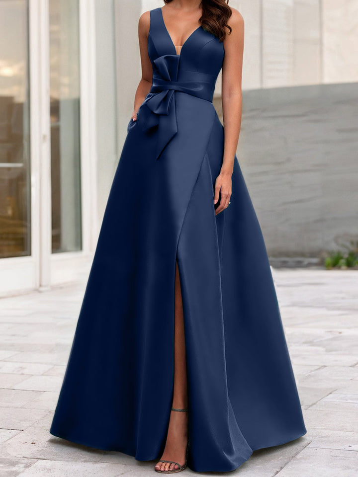 Robe de Mère de la Mariée Coupe A-Line/Princess à Col en V Sans Manches avec Fente Sur le Côté