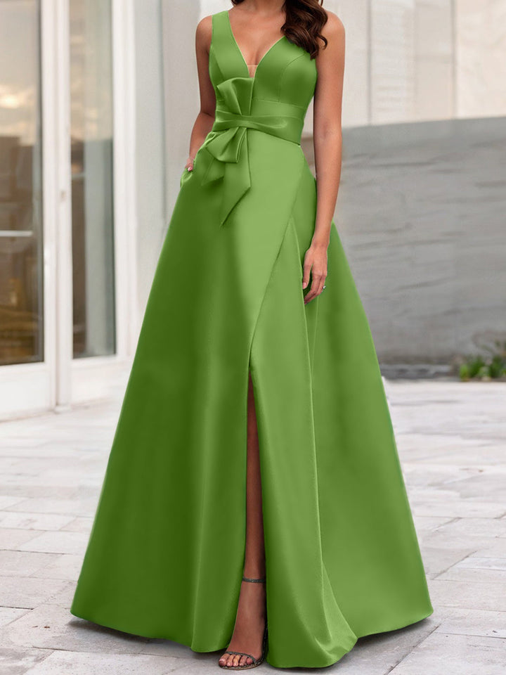 Robe de Mère de la Mariée Coupe A-Line/Princess à Col en V Sans Manches avec Fente Sur le Côté