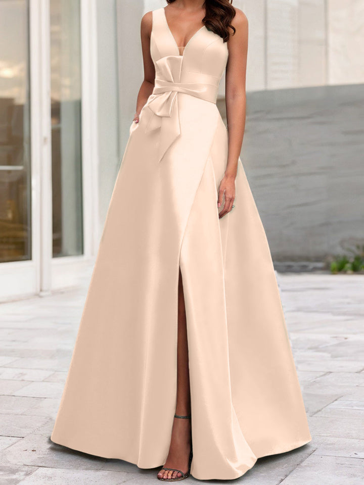 Robe de Mère de la Mariée Coupe A-Line/Princess à Col en V Sans Manches avec Fente Sur le Côté