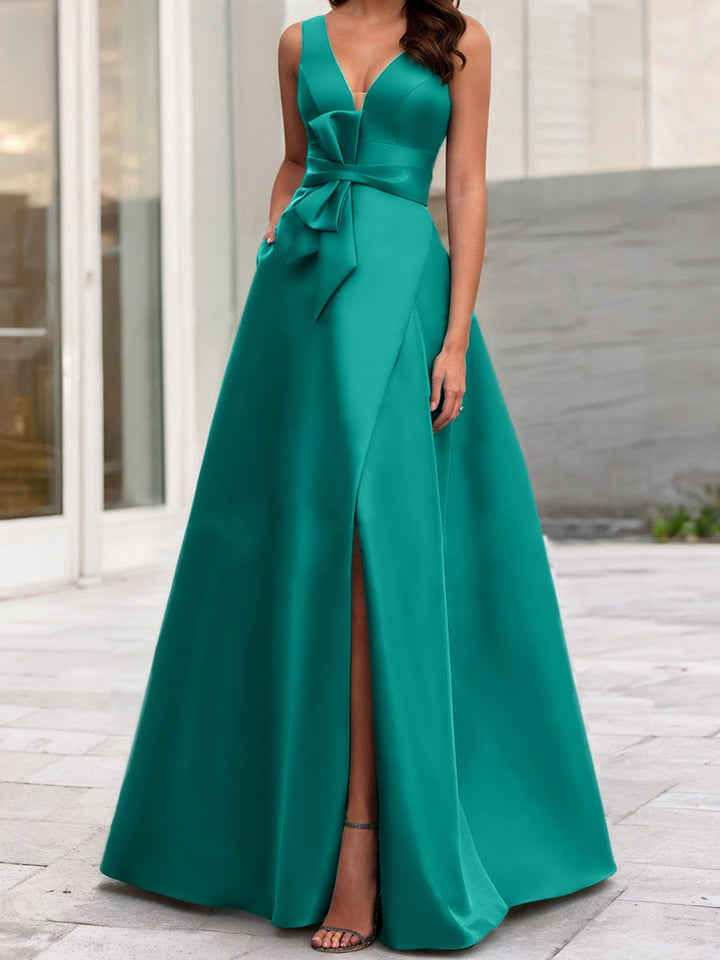Robe de Mère de la Mariée Coupe A-Line/Princess à Col en V Sans Manches avec Fente Sur le Côté