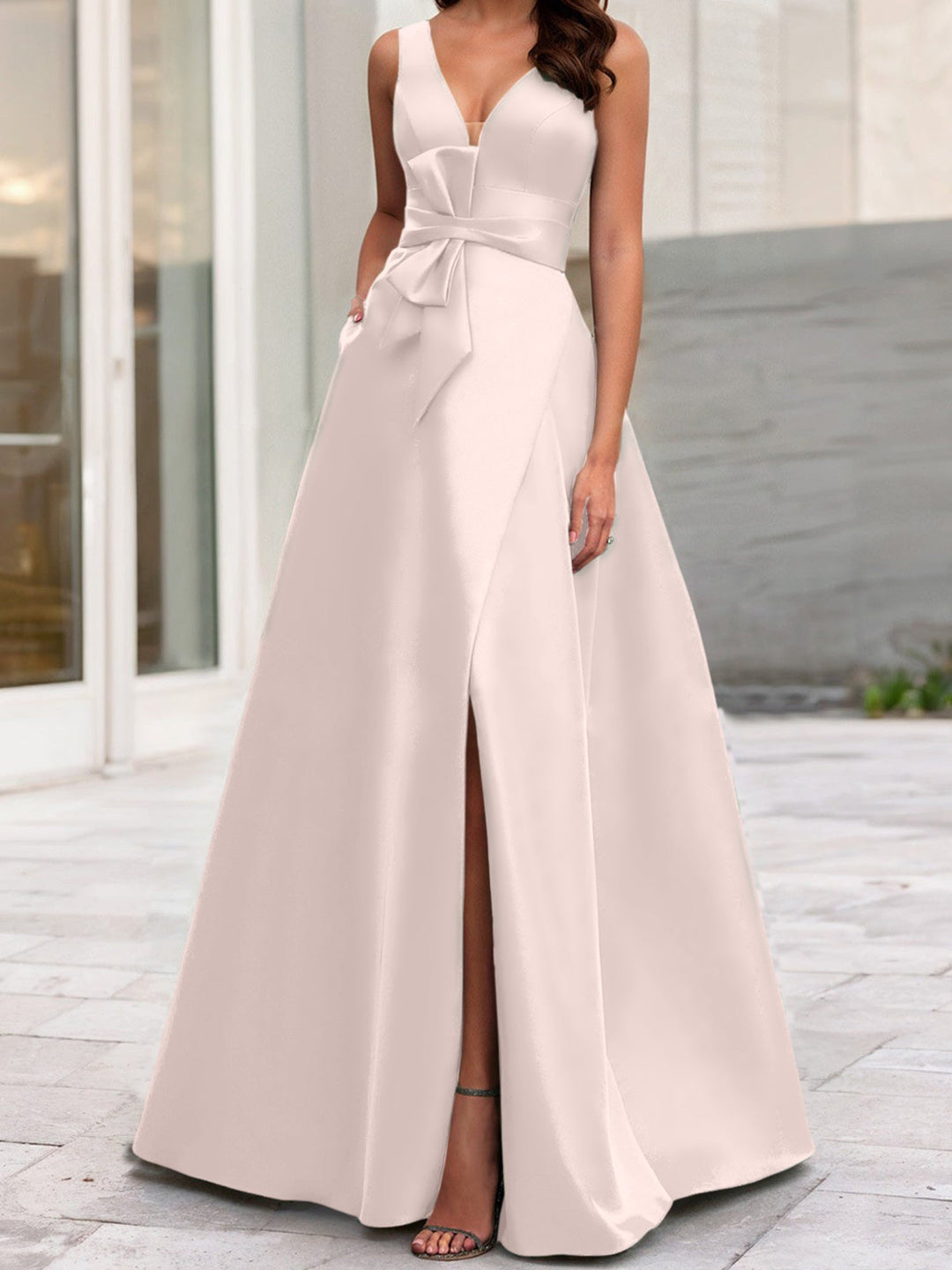 Robe de Mère de la Mariée Coupe A-Line/Princess à Col en V Sans Manches avec Fente Sur le Côté