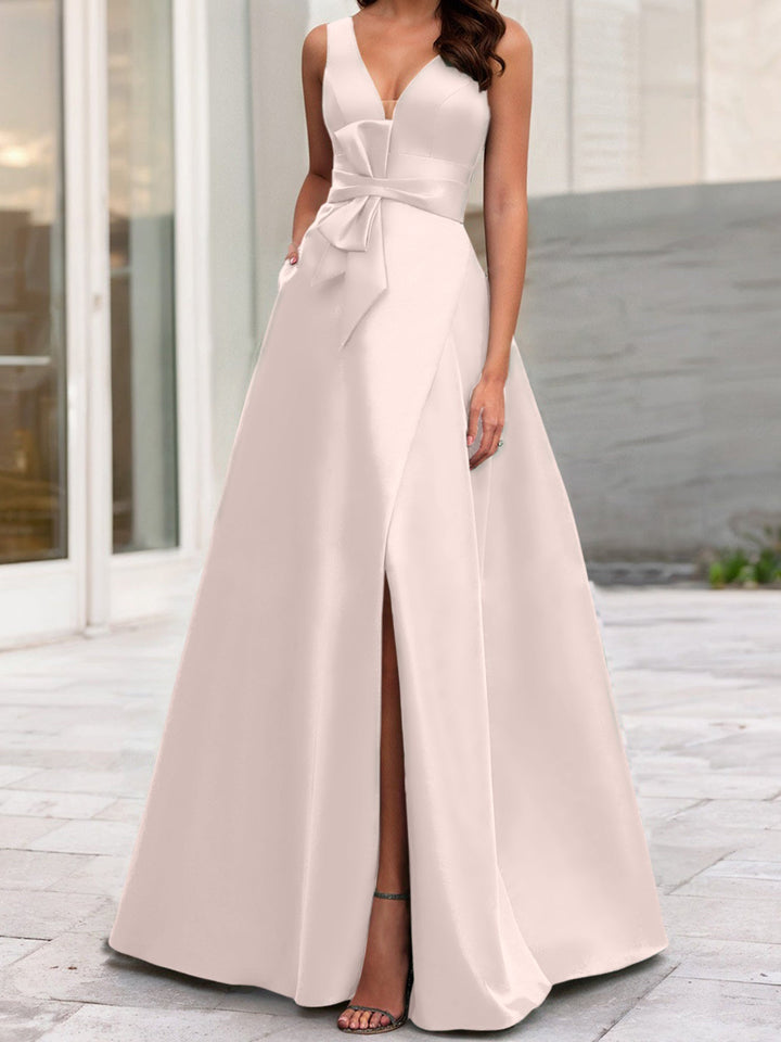 Robe de Mère de la Mariée Coupe A-Line/Princess à Col en V Sans Manches avec Fente Sur le Côté