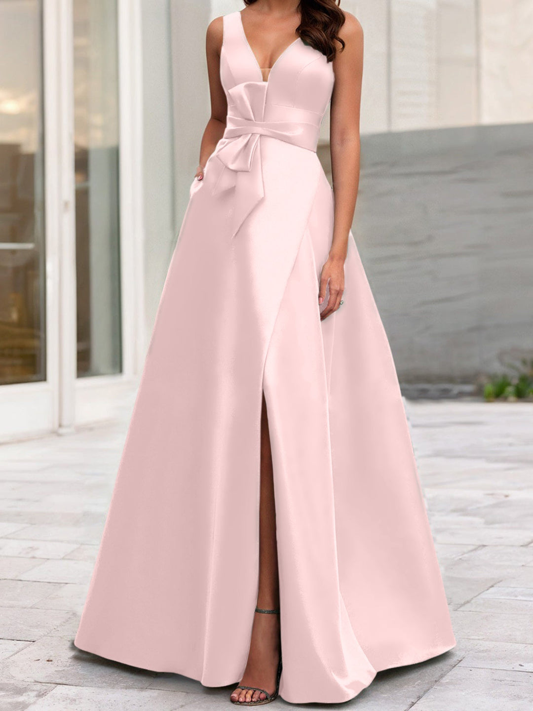 Robe de Mère de la Mariée Coupe A-Line/Princess à Col en V Sans Manches avec Fente Sur le Côté