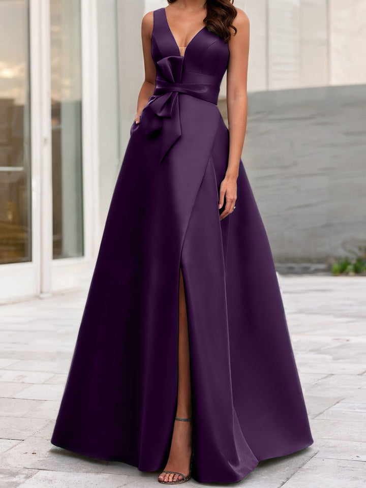 Robe de Mère de la Mariée Coupe A-Line/Princess à Col en V Sans Manches avec Fente Sur le Côté