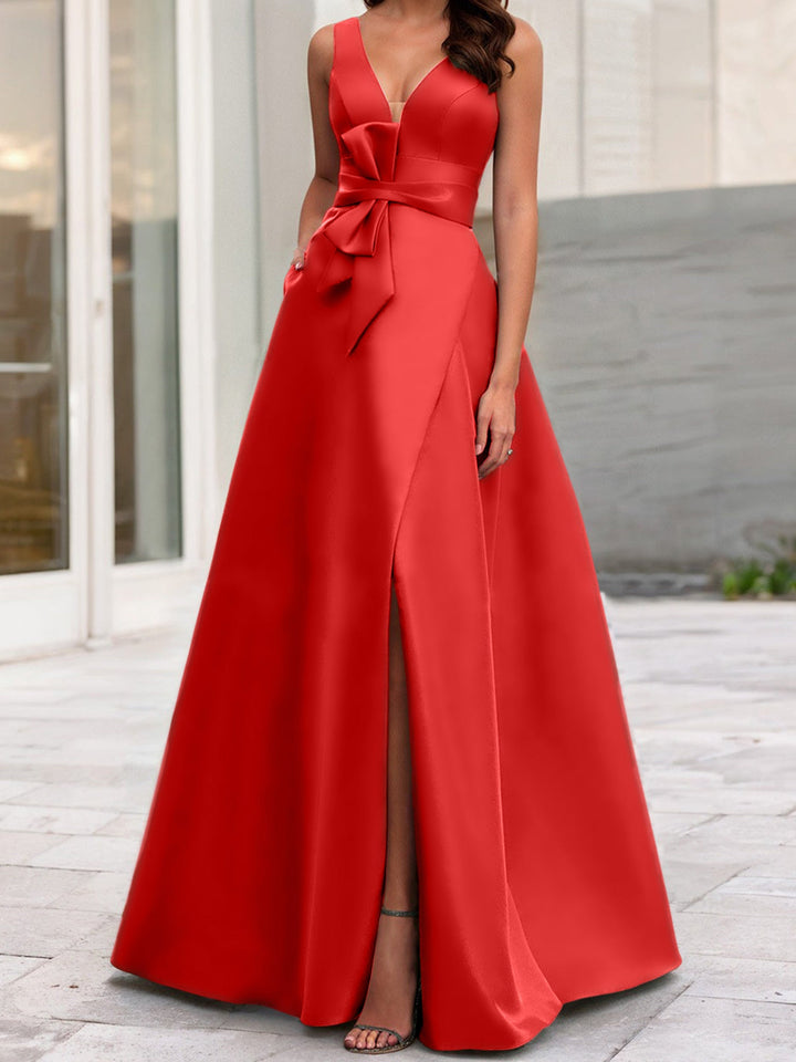 Robe de Mère de la Mariée Coupe A-Line/Princess à Col en V Sans Manches avec Fente Sur le Côté