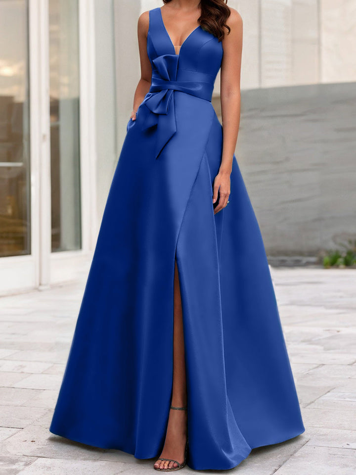 Robe de Mère de la Mariée Coupe A-Line/Princess à Col en V Sans Manches avec Fente Sur le Côté