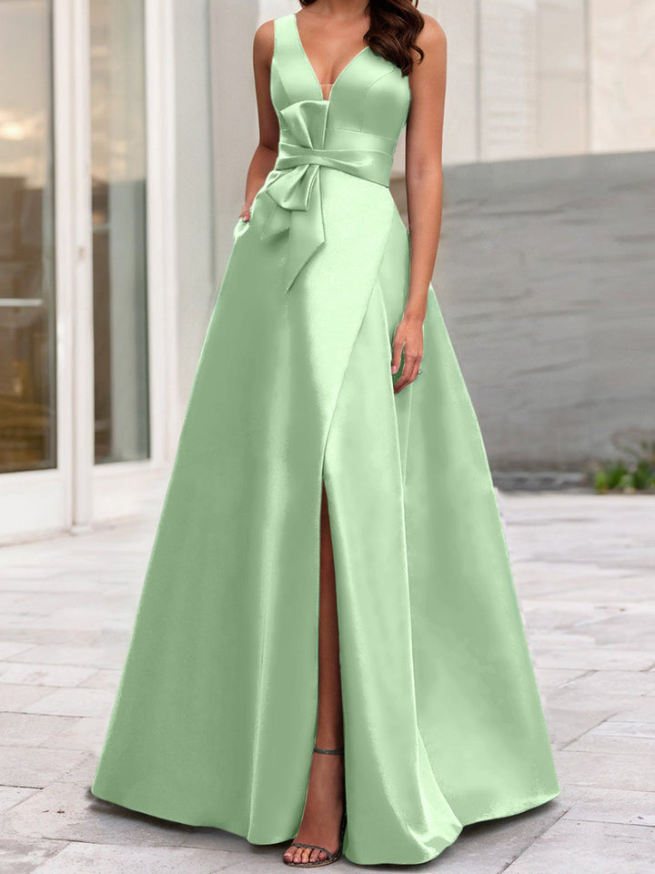 Robe de Mère de la Mariée Coupe A-Line/Princess à Col en V Sans Manches avec Fente Sur le Côté