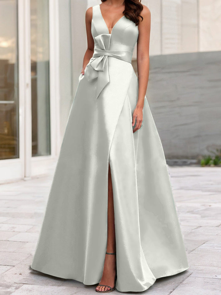 Robe de Mère de la Mariée Coupe A-Line/Princess à Col en V Sans Manches avec Fente Sur le Côté