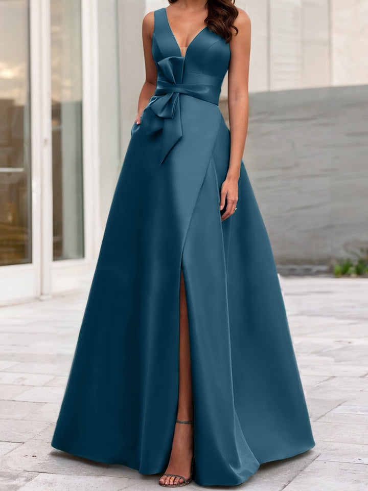 Robe de Mère de la Mariée Coupe A-Line/Princess à Col en V Sans Manches avec Fente Sur le Côté