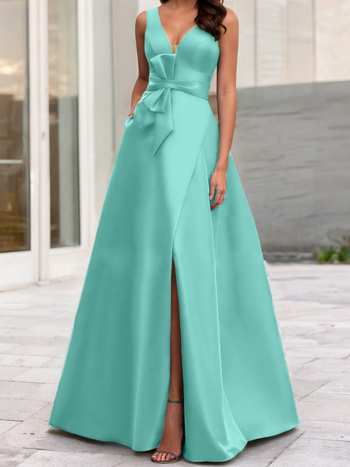 Robe de Mère de la Mariée Coupe A-Line/Princess à Col en V Sans Manches avec Fente Sur le Côté