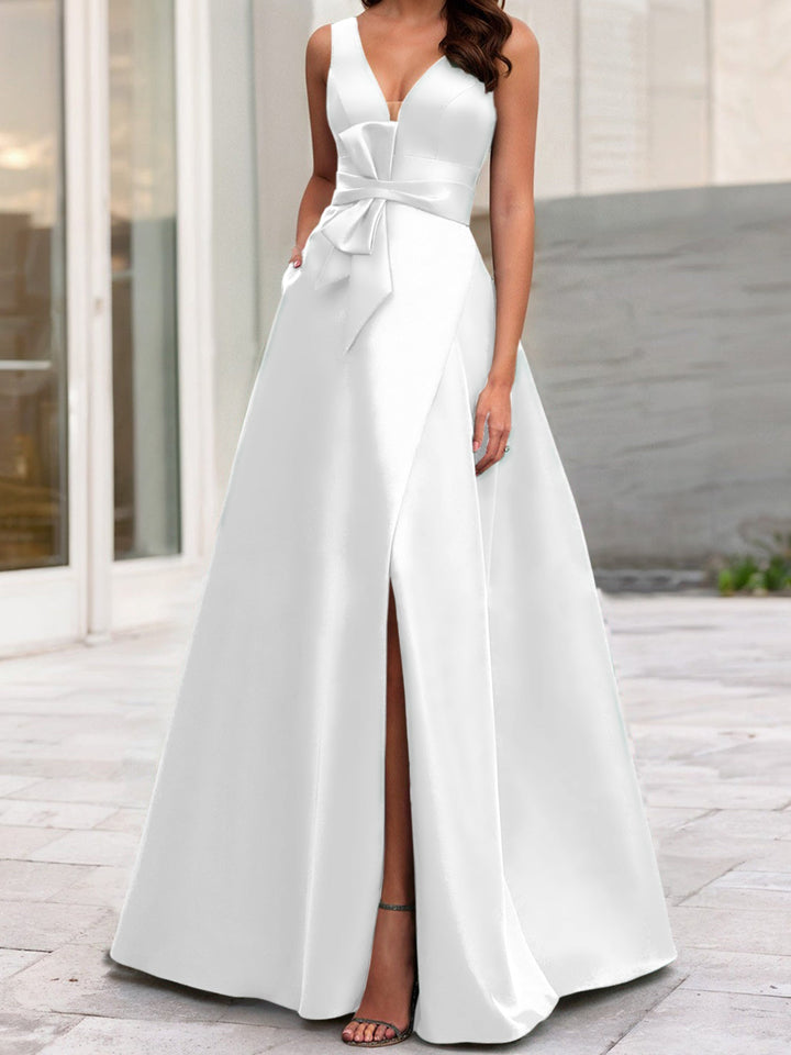 Robe de Mère de la Mariée Coupe A-Line/Princess à Col en V Sans Manches avec Fente Sur le Côté