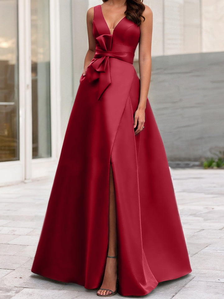 Robe de Mère de la Mariée Coupe A-Line/Princess à Col en V Sans Manches avec Fente Sur le Côté