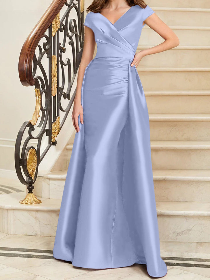 Robe de Mère de la Mariée en Satin Sans Manches à Col en V et Gaine/Colonne