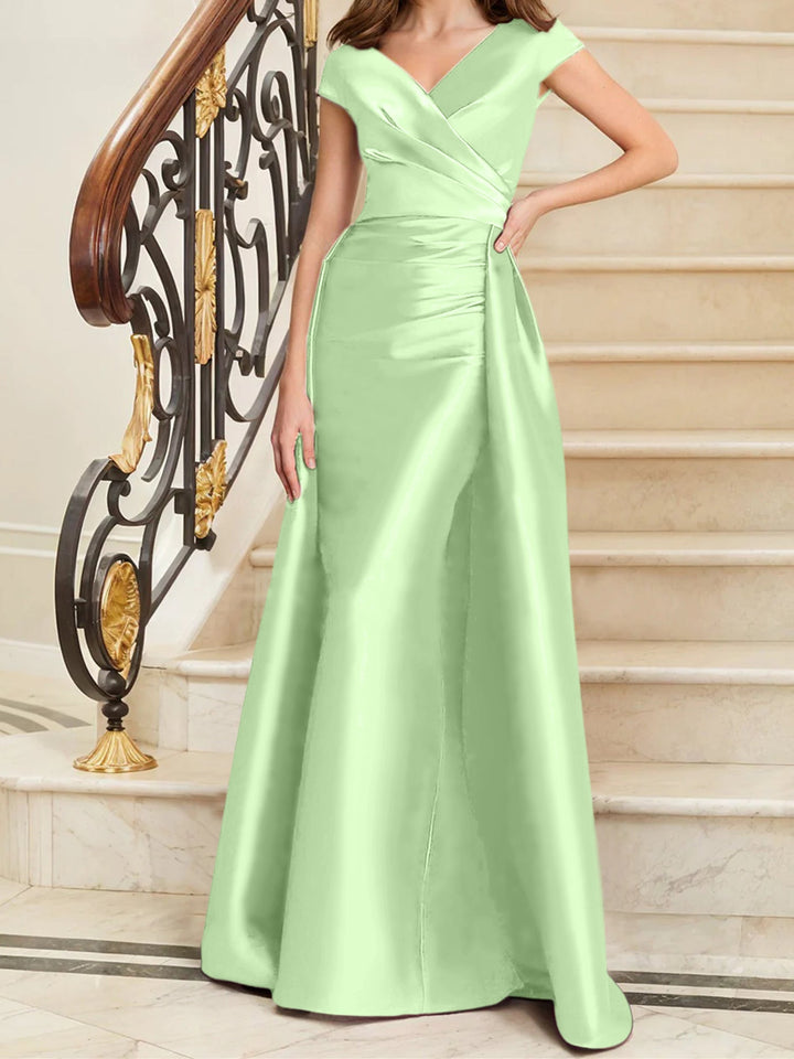 Robe de Mère de la Mariée en Satin Sans Manches à Col en V et Gaine/Colonne