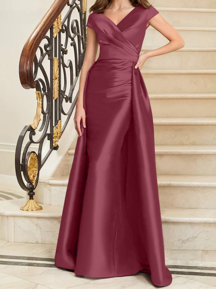 Robe de Mère de la Mariée en Satin Sans Manches à Col en V et Gaine/Colonne