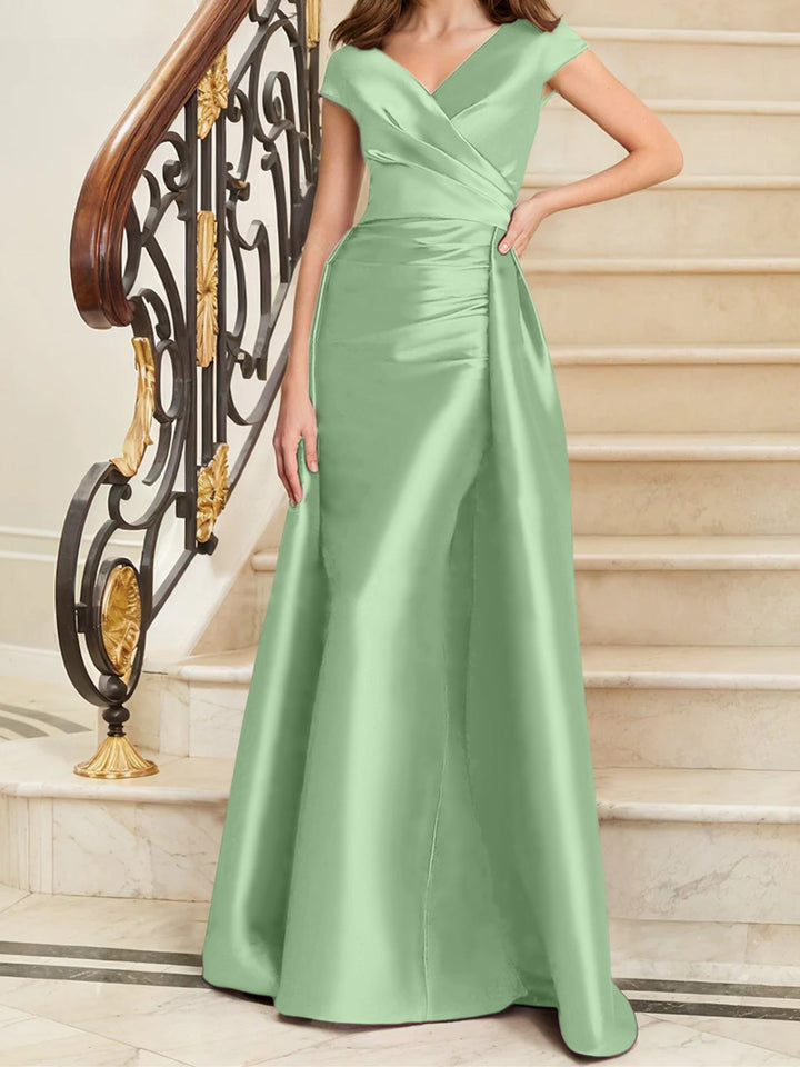 Robe de Mère de la Mariée en Satin Sans Manches à Col en V et Gaine/Colonne