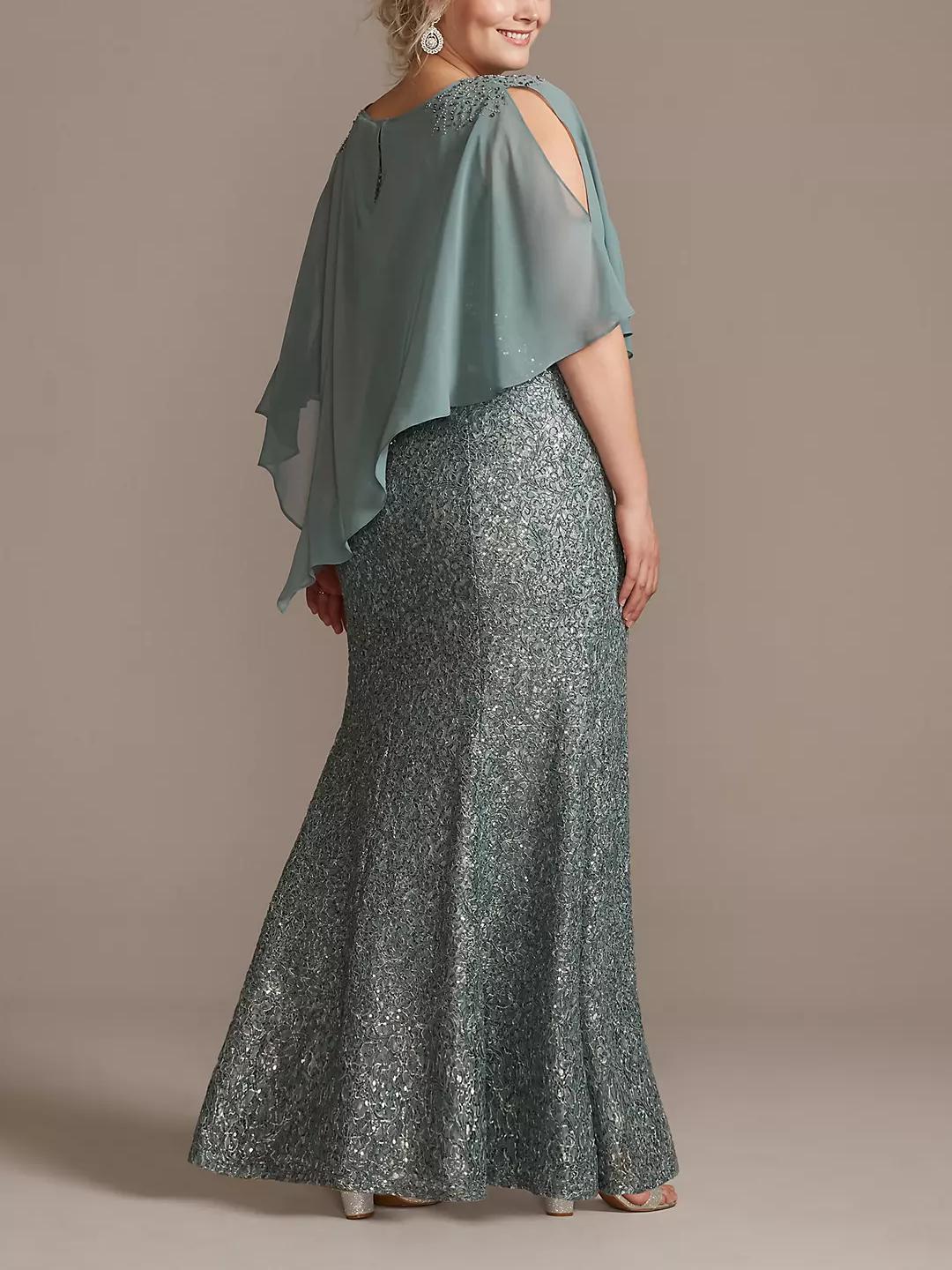 Robe de Mère de la Mariée Grande Taille en Mousseline de Soie à Manches Mi-Longues et à Perles et Paillettes