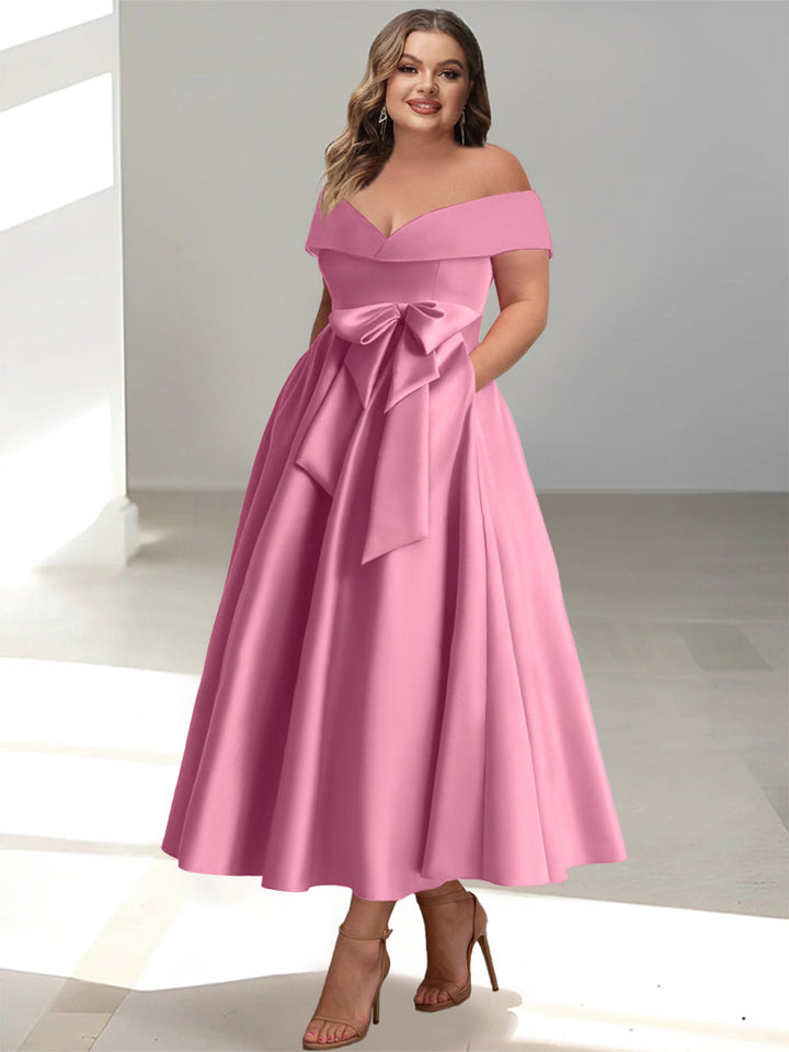 Robe de Mère de la Mariée Grande Taille, Coupe A-Line/Princess, Épaules Dénudées, Sans Manches, Longueur Cheville, avec Poches